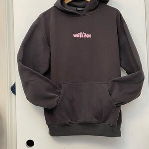 White Fox Logo Hoodie in Dark Grey with Pink Letters